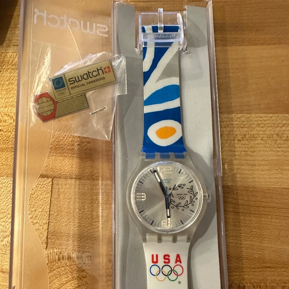 VTG Swatch Watch Athens 2004 Olympics, USA New in Box/sleeve UNISEX NEVER WORN!
